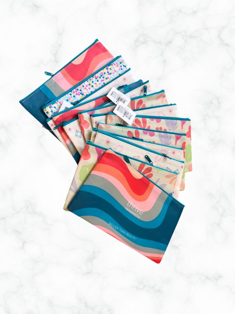 NWT | THRIVE CAUSEMETICS Makeup Bag Bundle Lot of 13 Zipper Pouches